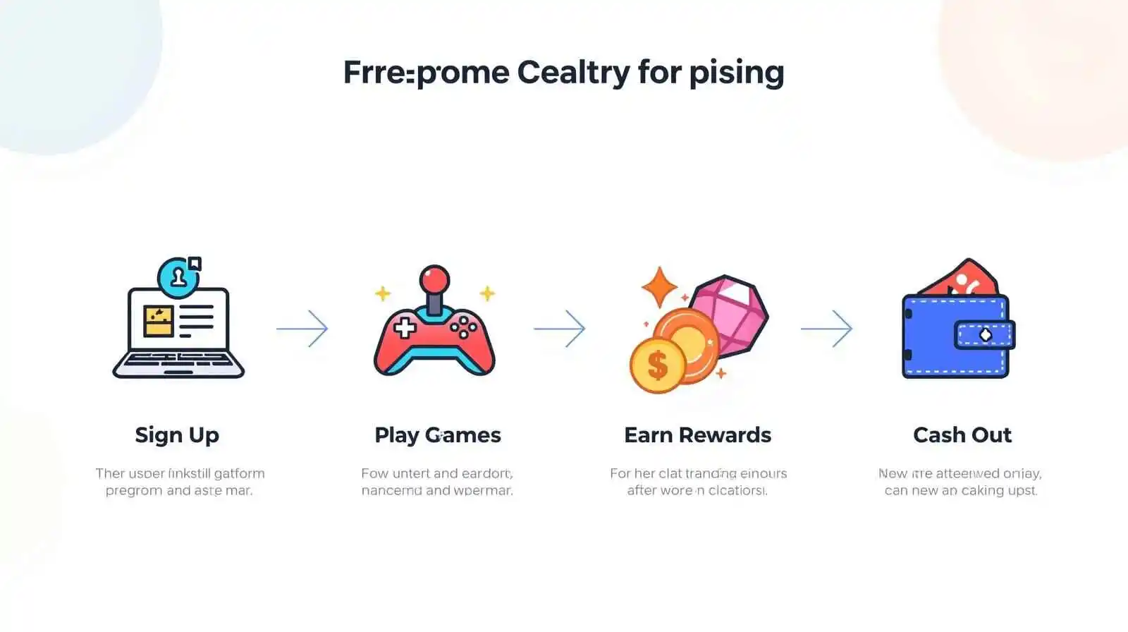 Infographic showing how Fantasy Gems works: sign up, play games, earn rewards, and cash out securely.